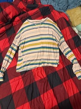 art class Striped Long-Sleeve Top in Cream, Blue & Yellow-Green